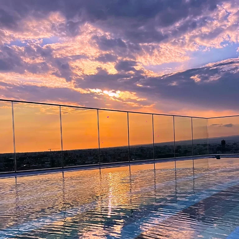 The NYX Limassol Rooftop pool at Sunset during our stay.