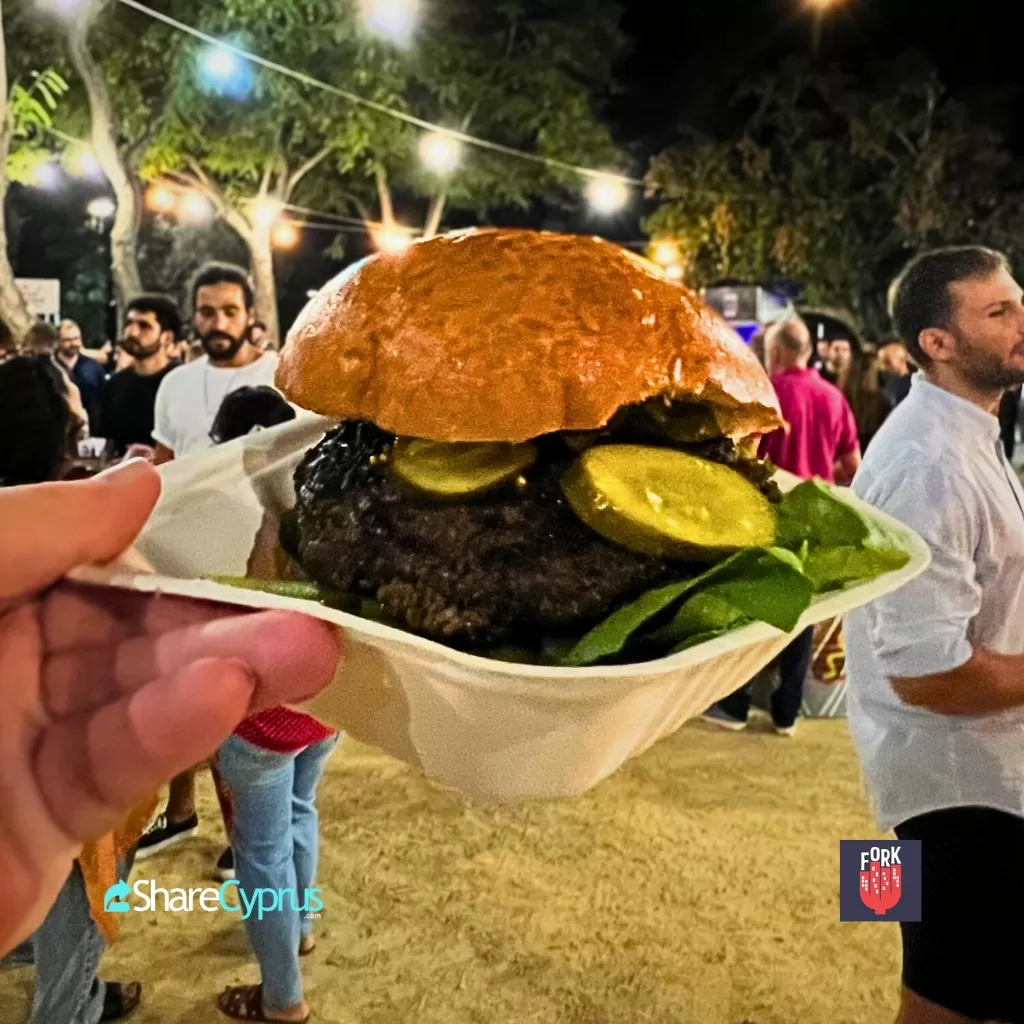 Fork Food Market, Nicosia. Cyprus (20th September 2024) - A freshly cooked lamb burger by Road Buns.