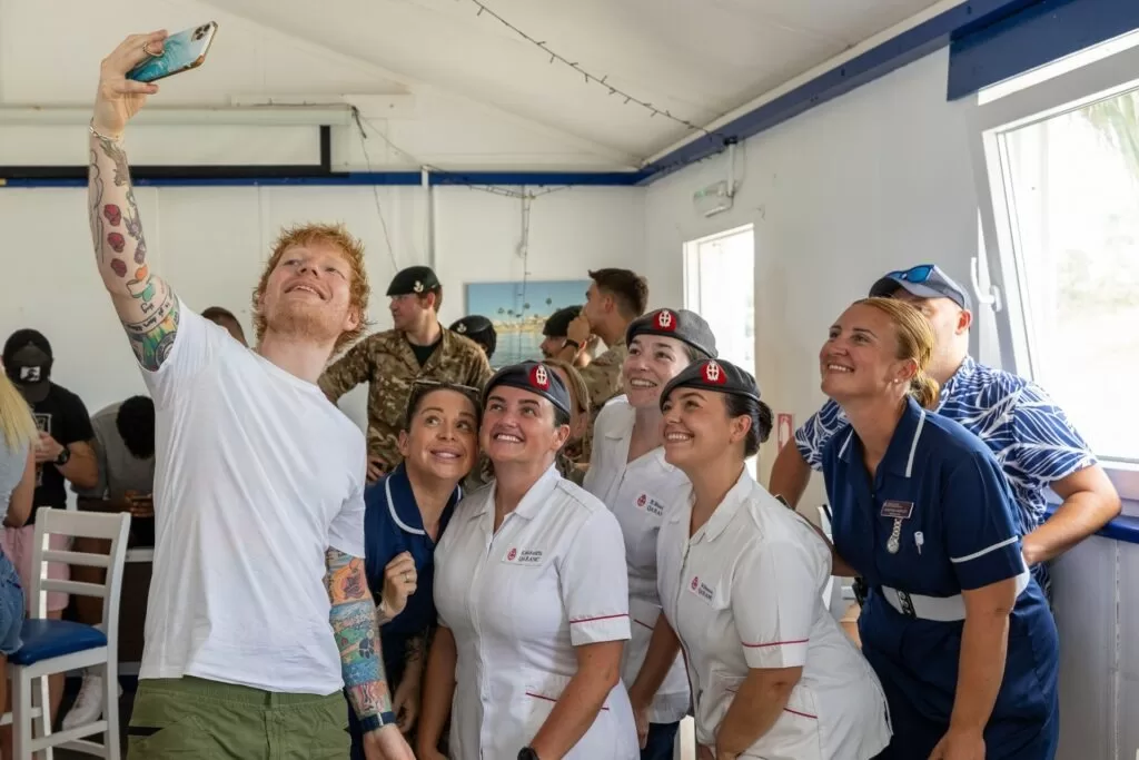 Ed Sheeran visits British troops and Cyprus and makes time for lots of photos and "selfies"